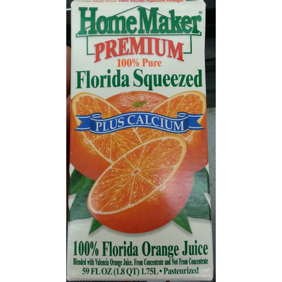 Premium 100% Pure Florida Squeezed Orange Juice Plus Calcium