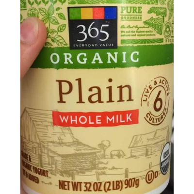 Organic Plain Yohurt, Whole Milk