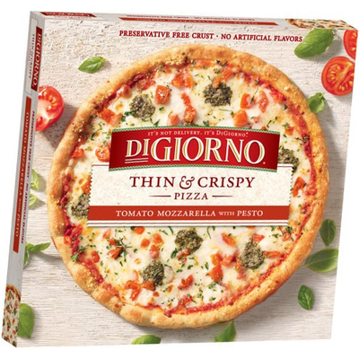 Thin & Crispy Pizza, Tomato Mozzarella with Pesto