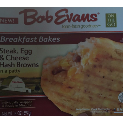 Breakfast Bakes, Steak, Egg & Cheese Hash Browns in a patty