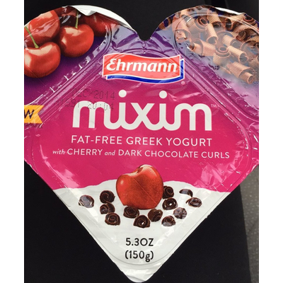 Mixim Greek Yogurt with Cherry and Dark Chocolate Curls