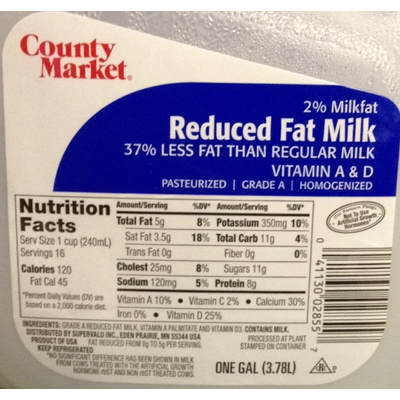 2% Reduced Fat Milk