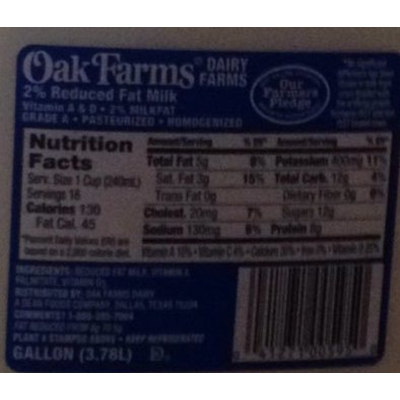 2% Reduced Fat Milk