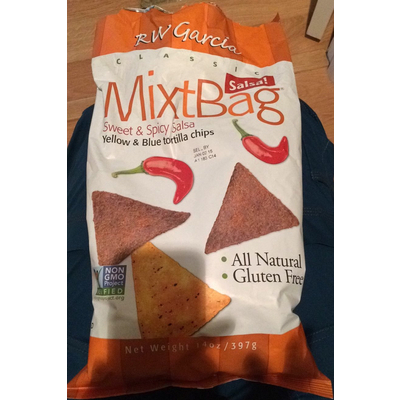 Yellow & Blue Tortilla Chips, Sweet & Spicy Salsa