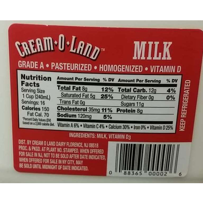 Milk, Grade A, Pasteurized, Homogenized