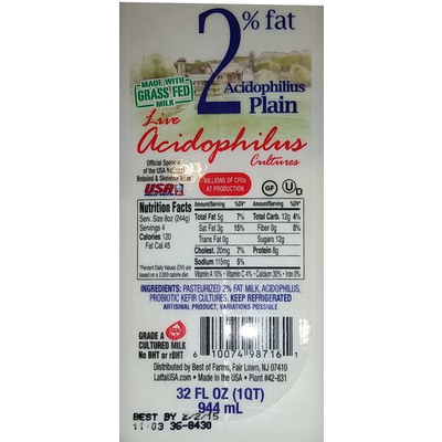2% Fat Acidophilius Plain