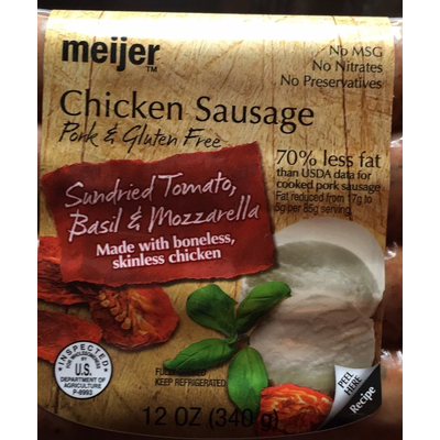Pork & Gluten Free Chicken Sausage, Sundried Tomato, Basil & Mozzarella