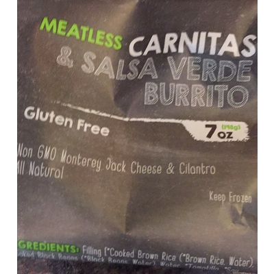Gluten Free Meatless Carnitas & Salsa Verde Burrito