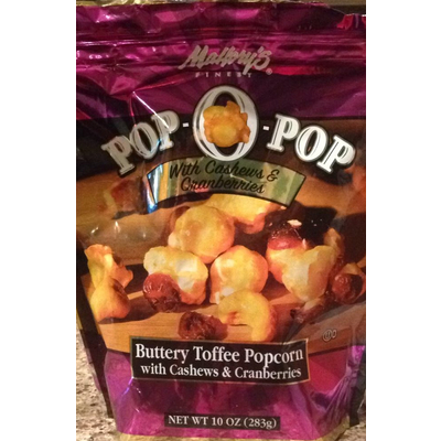 Pop-O-Pop, Buttery Toffee Popcorn with Cashews & Cranberries