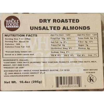 Dry Roasted Unsalted Almonds