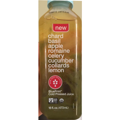 Cold Pressed Juice, Chard Basil Apple Romaine Celery Cucumber Collards Lemon