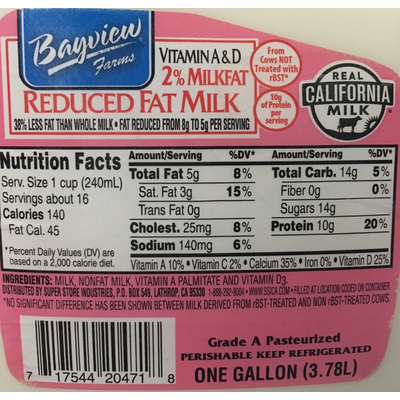 Reduced Fat Milk, 2%