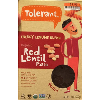 Organic Red Lentil Pasta, Energy Legume Blend, Rotini