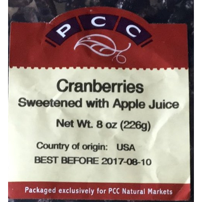 Cranberries, Sweetened with Apple Juice