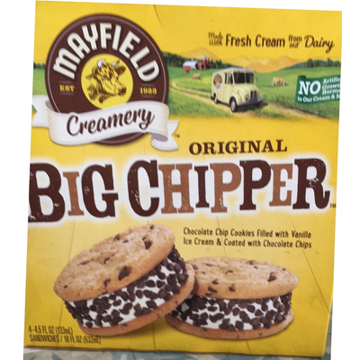 Original Big Chopper, Choclate Chip Cookies Filled WIth Vanilla Ice Cream & Coated WIth Chocolate Chips
