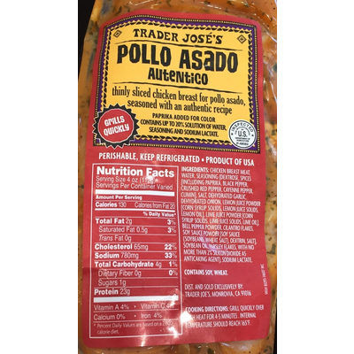 Carbs in Trader Jose's Chicken Breast for Pollo Asado Carb Manager