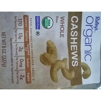Organic Cashews, Whole Raw