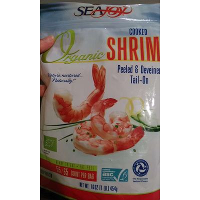 Organic Cooked Shrimp, Peeled & Deveined Tail-On