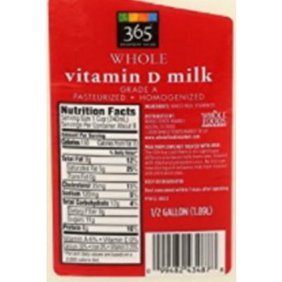Vitamin D Milk, Grade A Pasteurized Homogenized