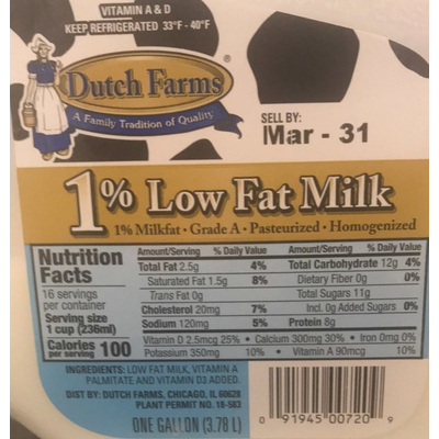 1% Low Fat Milk