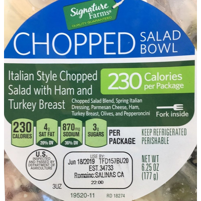 Chopped Salad Bowl, Italian Style Chopped Salad with Ham and Turkey Breast