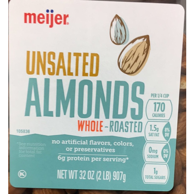 Unsalted Almonds, Whole-Roasted
