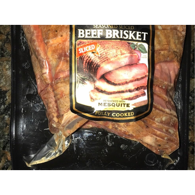 Seasoned Sliced Beef Brisket, Pit Smoked with Mesquite
