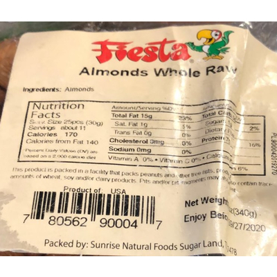 Almonds, Whole Raw