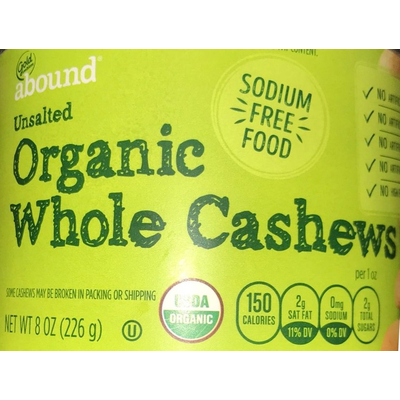 Unsalted Organic Whole Cashews
