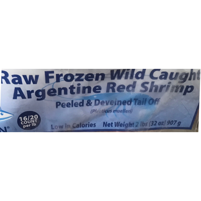 Raw Frozen Wild Caught Argentine Red Shrimp, Peeled & Deveined Tail Off