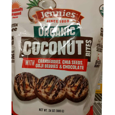 Organic Coconut Bites with Cranberries, Chia Seeds, Goji Berries & Chocolate