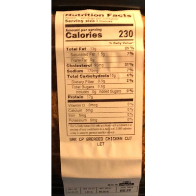 Calories In Breaded Chicken Cutlet From Shoprite