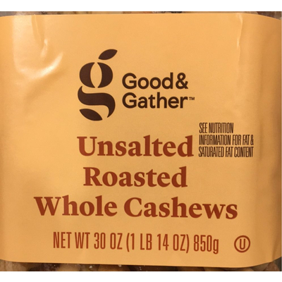 Whole Cashews, Unsalted Roasted