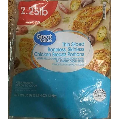 Thin Sliced Boneless, Skinless Chicken Breast Portions