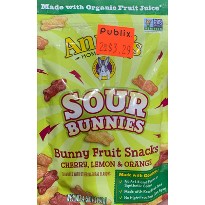 Cherry, Lemon & Orange Bunny Fruit Snacks Sour Bunnies