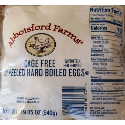 Cage Free 12 Peeled Hard Boiled Eggs