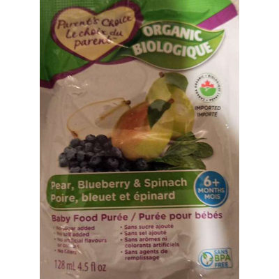 Organic Pear Blueberry & Spinach Baby Food Puree