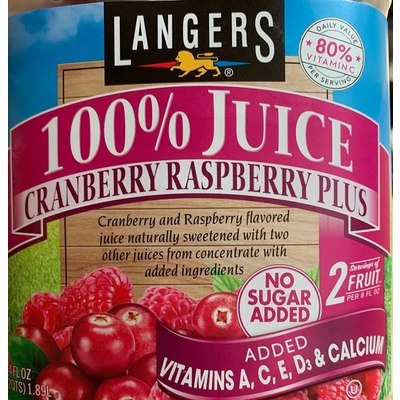 100% Juice, Cranberry Raspberry Plus