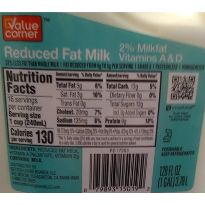 2% Reduced Fat Milk