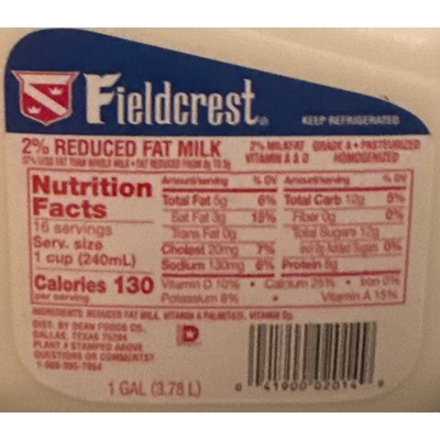 2% Reduced Fat Milk