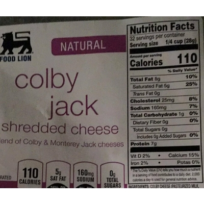 Shredded Cheese, Colby Jack